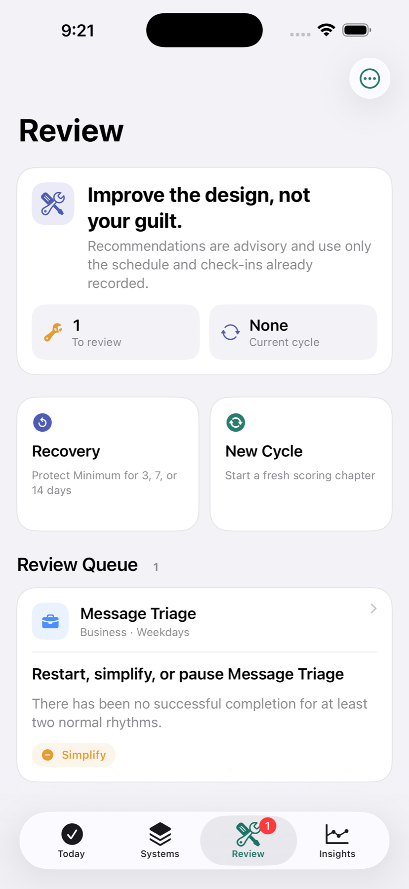 Bight guided Review screen showing evidence and next actions